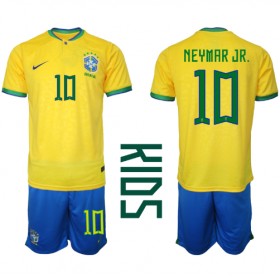 Brasilien Neymar Jr #10 Hemmakläder Barn VM 2022 Kortärmad (+ Korta byxor)